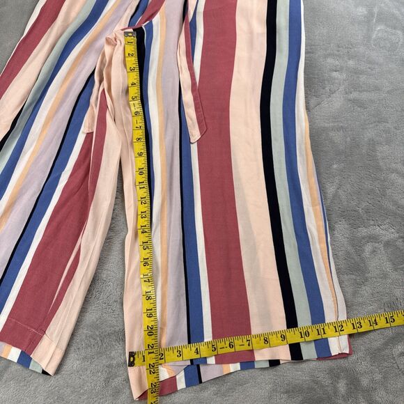 Loft Women’s Small Multicolor Stripe Wide Leg Crop Pants Pockets Rayon - Picture 3 of 6